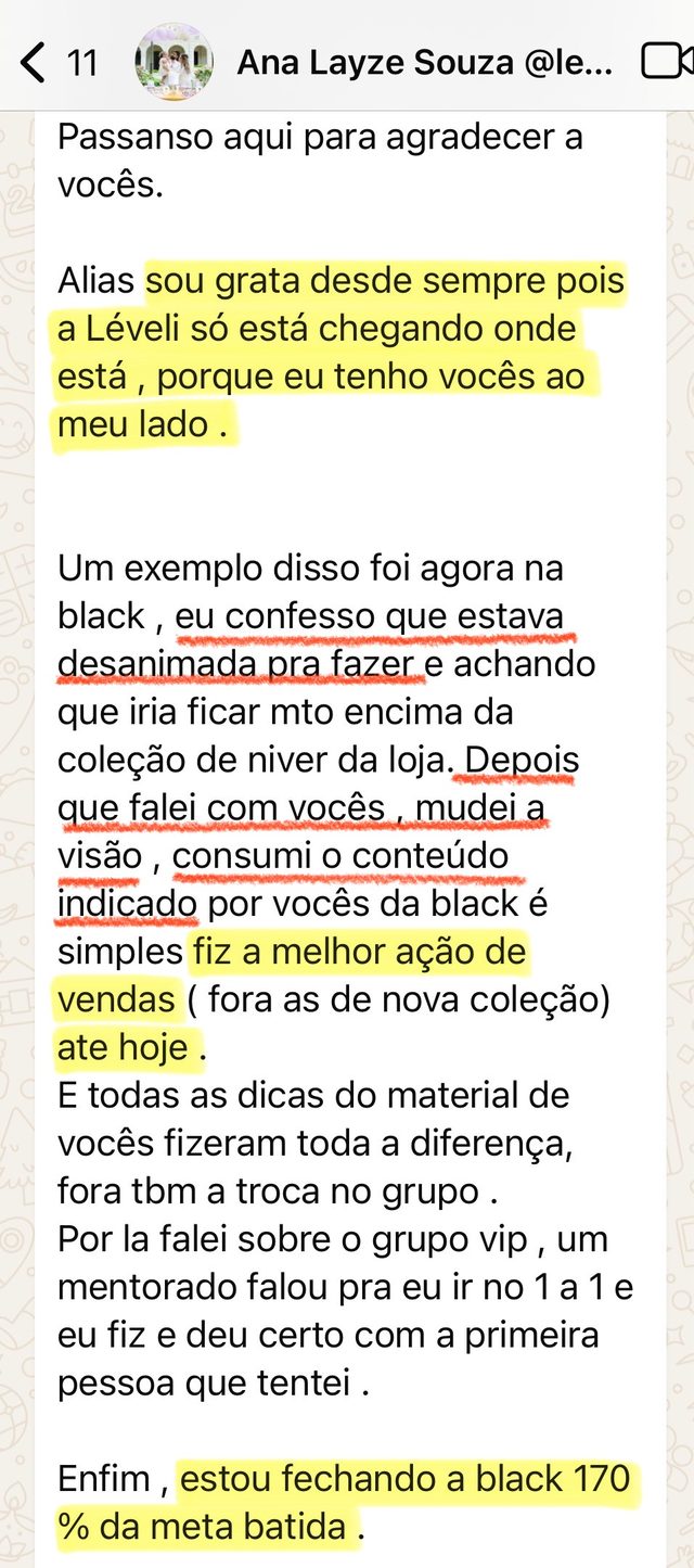 Mensagem da Ana Layze: estou fechando a Black com 170% da meta batida